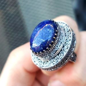 New Lapis Lazuli 925 Silver Statement Ring.